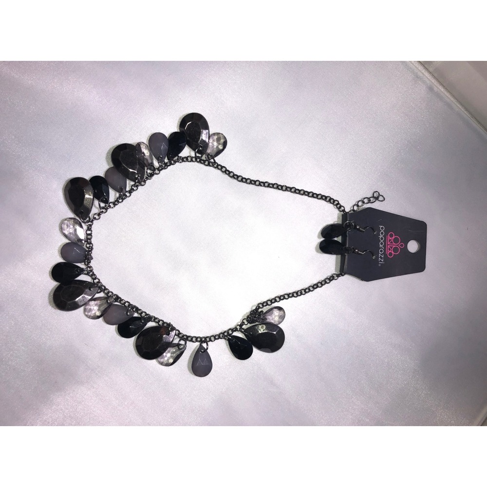 Paparazzi Black Smoky Grey Teardrop Bead Statement Necklace and Earring Set